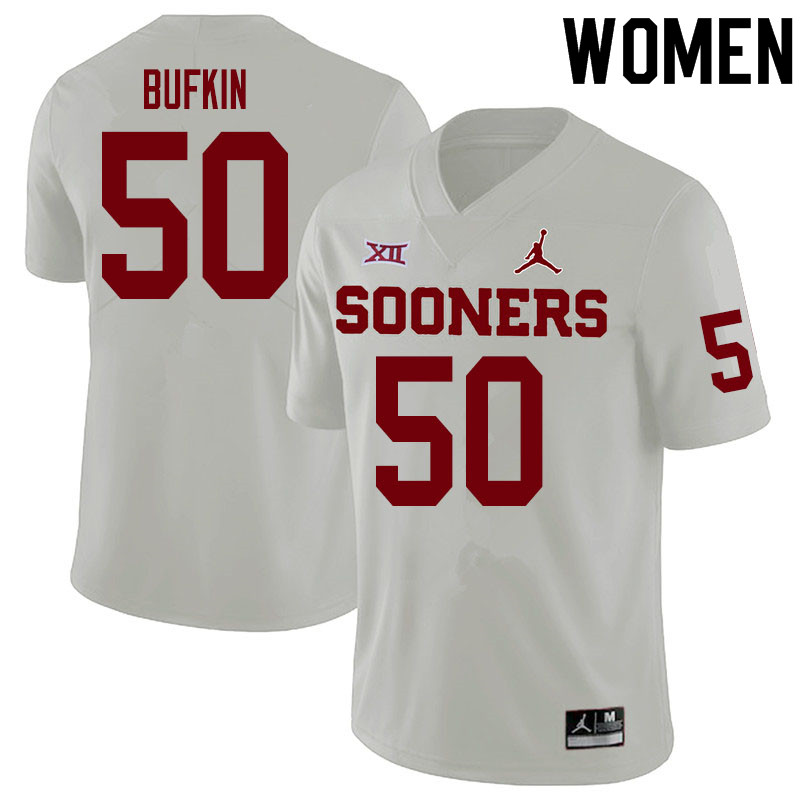 Women #50 Hayes Bufkin Oklahoma Sooners College Football Jerseys Sale-White